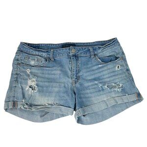 Aeropostale Y2K Low Rise Midi Distressed Blue Denim Summer Jean Shorts Size 12